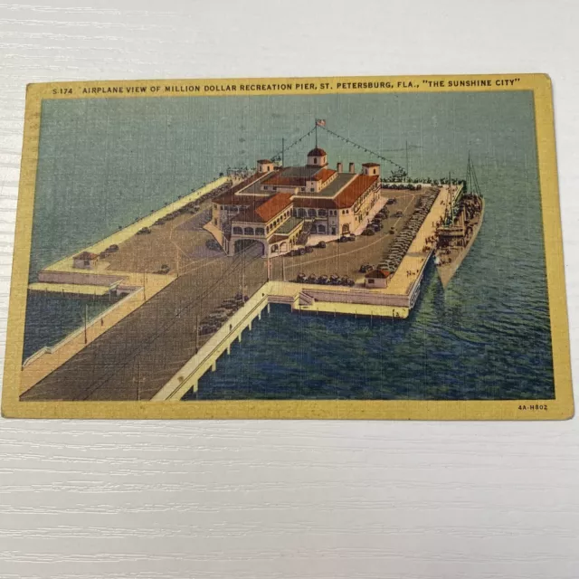 Airplane View Million Dollar Red Pier St Petersburg FL Florida Linen Postcard PM