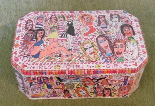 Alte Dose , Blechdose , James Rizzi , Girls Girls Girls , 8-eckig , 23 x 16 x9cm