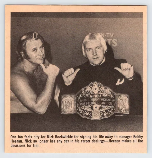 1977 NICK BOCKWINKLE & BOBBY HEENAN 5"X5" Magazine Clip Wrestling 1970's HFM3