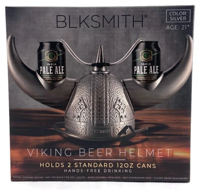 BLKSMITH Silver Viking Helmet Drinking Hat Fits 16-24" Head 2-12oz Cans **NEW