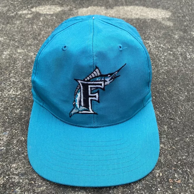 Vintage 90’s Miami Marlins Teal Adjustable Snapback Cap Hat MISSING BUTTON TOP