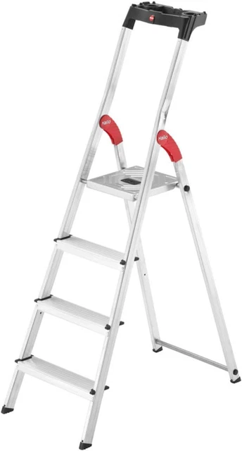 Hailo L60 StandardLine | Aluminum Folding Stepladder | Four Steps | Silver