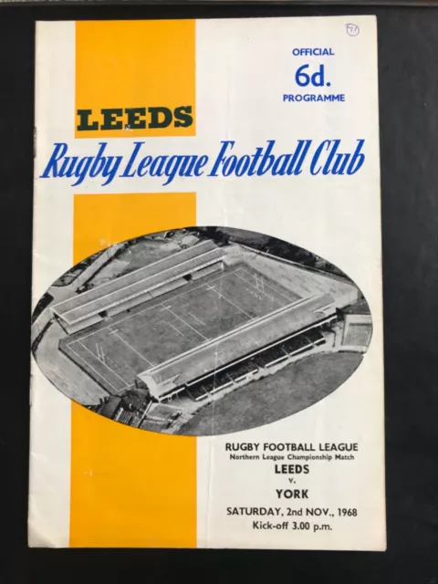 Leeds v York rugby league programme 1968/69 Season