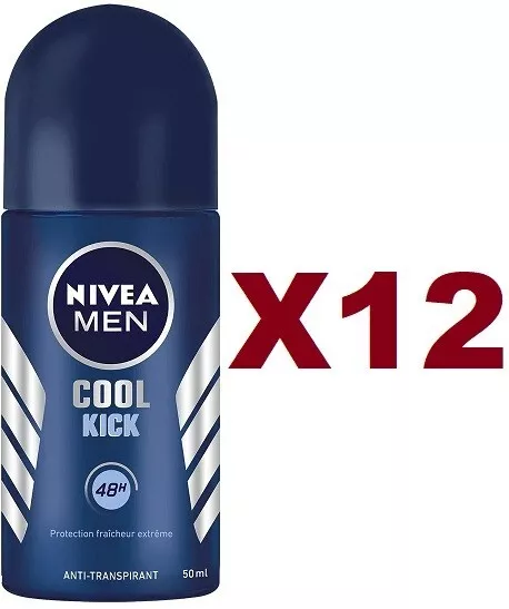 12 Pz Nivea Men Deo Roll On Cool Kick 50Ml Deodorante Corpo Uomo