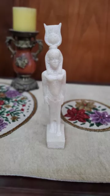 Goddess Hathor Statue from Alabaster Stone , Unique Egyptian Goddess Statue