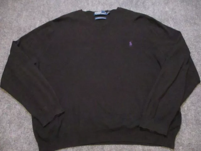 Polo Ralph Lauren Sweater Men's XXL Black Knit Pullover V Neck Pima Cotton