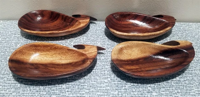 Vintage SET of 4 Small WOODEN WHALE Shaped Snack BOWL Trinket DISH Philippines