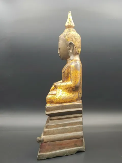 Antique Burmese Bronze Gilted Shan Buddha Figurine Statue Burman Vintage Figure 5