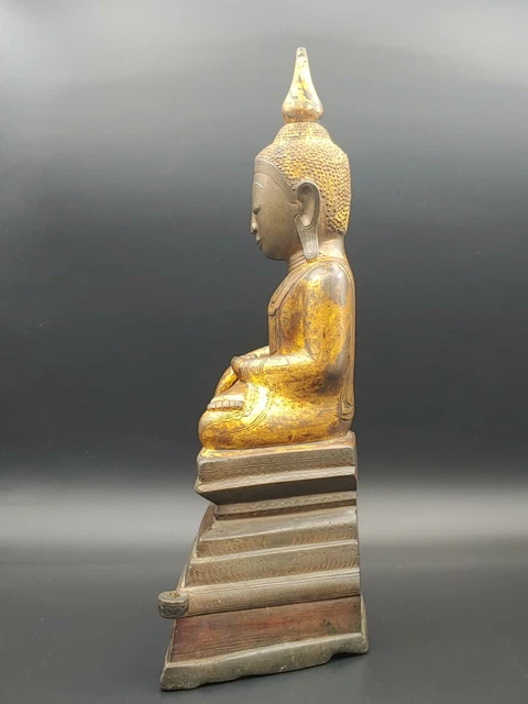 Antique Burmese Bronze Gilted Shan Buddha Figurine Statue Burman Vintage Figure 5