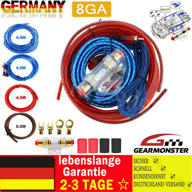 Hifi Verstärker Auto Subwoofer Kabel Set Crunch CRK10 Verstärker-Anschluss- Set – 10mm² Kabelset Mit Cinchkabel Subwoofer Auto Car Hifi Kabel Set