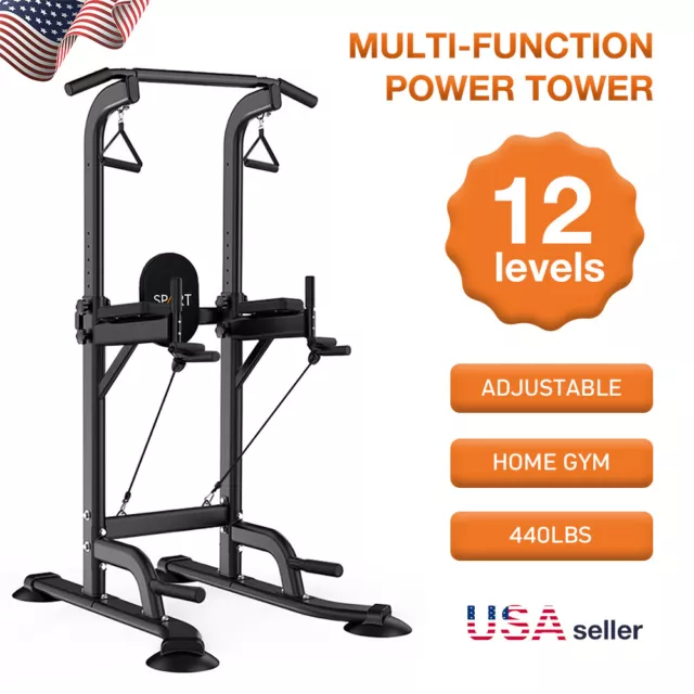 Adjustable Power Tower With Dip Stations Pull Up Bar Home Gym Fitness Equipment