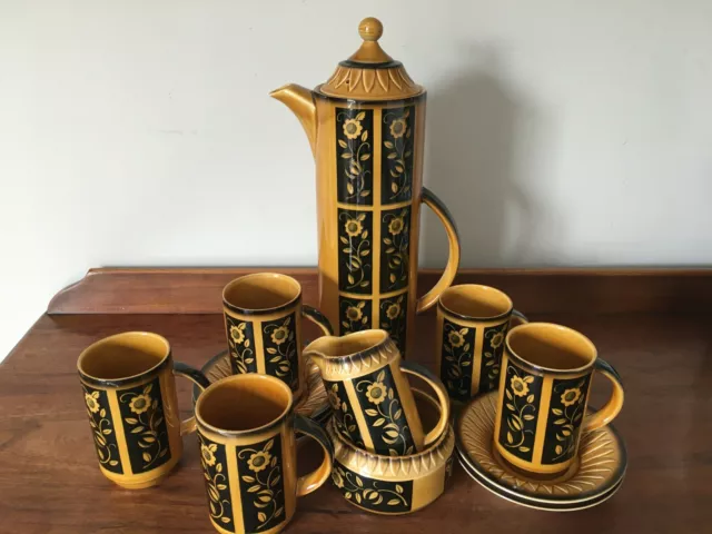 Vintage Fieldings Crown Devon 13 piece Coffee Set - Aztec Design