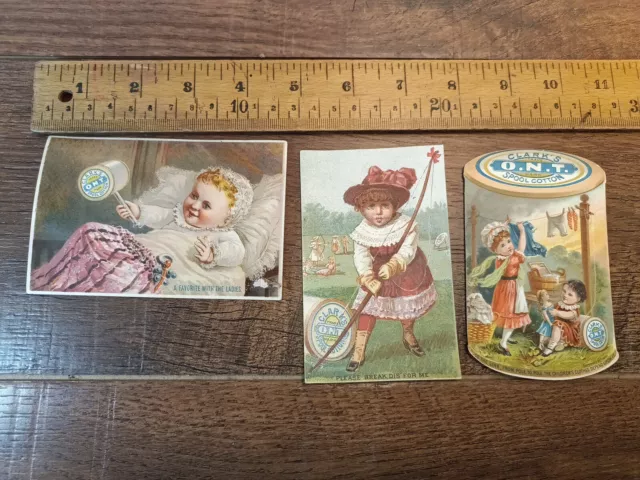 1880s trade cards. Clark's . Black Spool Cotton. O.N.T.  lot Of 3 (K2)