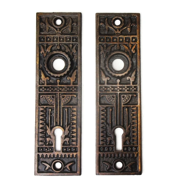 Pair Antique Vintage Victorian Eastlake Ornate Backplates Door Plates Reclaimed
