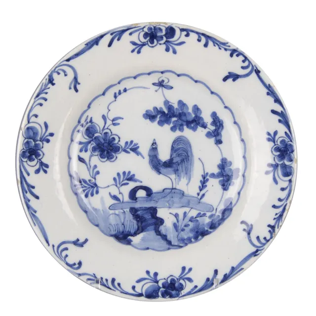 Nice Dutch Delft Blue plate, cockerel, 18th century.