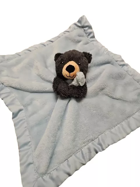 Carter's Black Dark Gray Bear Baby Blue  Security Blanket Lovey Satin 13" 2018 2