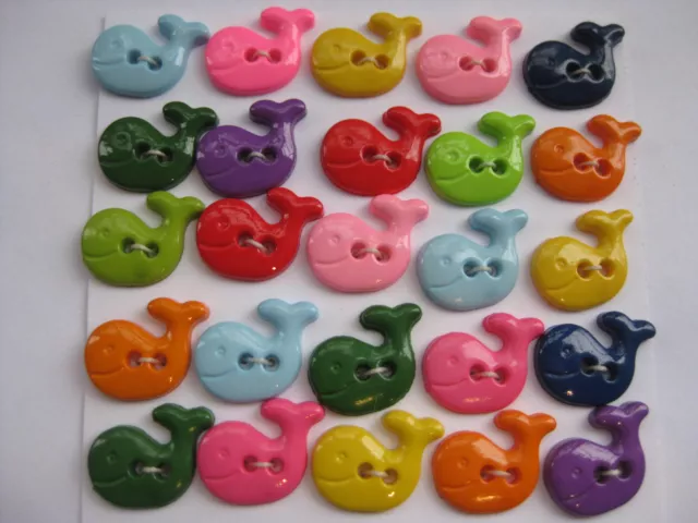 14mm Fun Cute Bright Mix Whales Fish Kids Novelty Sewing Buttons Set 25
