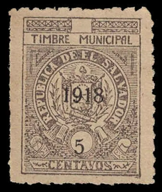 1918 EL SALVDOR - REVENUE Stamp - Timbre Municipal, 5 Centavos A7b