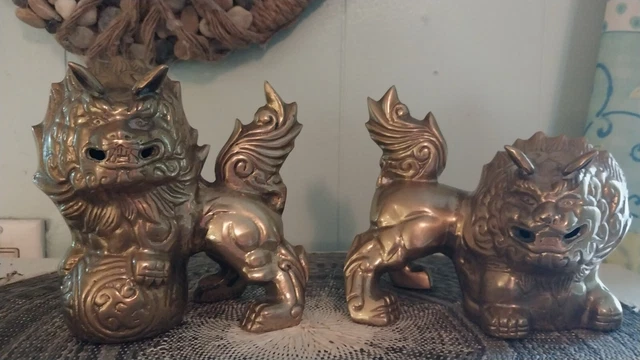 2 Beautiful Brass Foo Dogs Highly Detailed and Ornate!