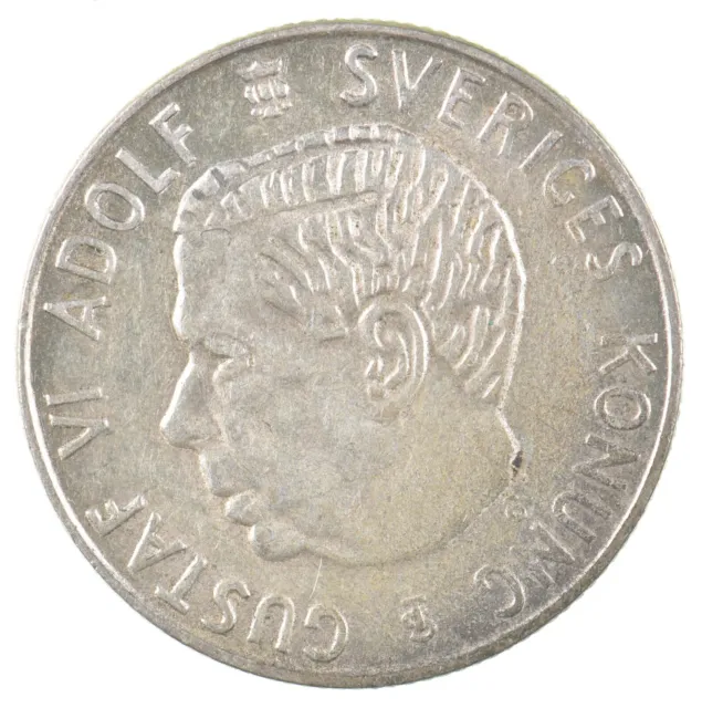 SILVER Roughly the Size of a Quarter 1960 Sweden 1 Krona World Silver Coin *498