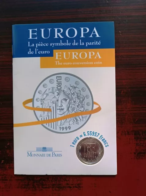 France, silver coin 1 euro = 6,55957 francs 1999, Monnaie de Paris, UNC