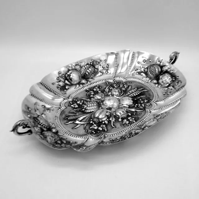 Fruit Design Centerpiece Serving Bowl Dolphin Handles 830 Silver