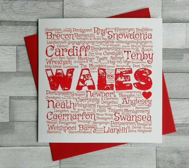 Wales Towns and Villages Tourist Souvenir Blank Birthday Greeting Card