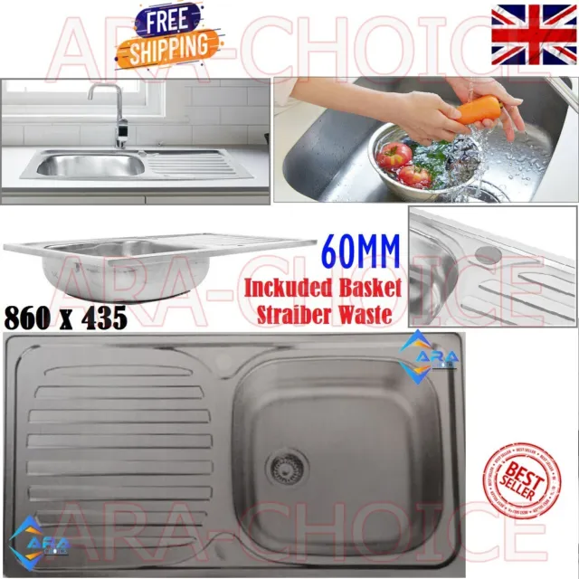 Einzelne Schüssel und Abfluss Abfall Edelstahl Küchenspüle Wendbar 860x435 UK