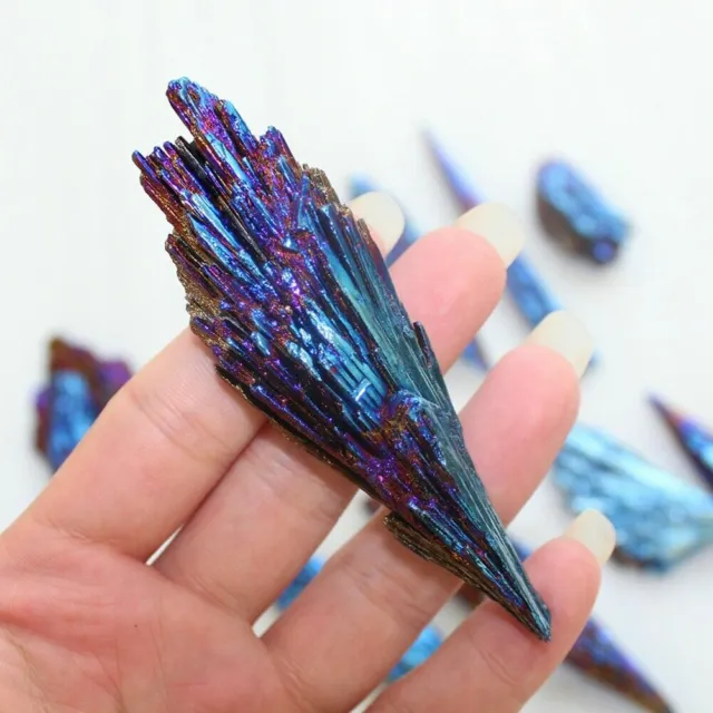Natural Quartz Crystal Rainbow Titanium Cluster Blue Flame Feather Healing Stone