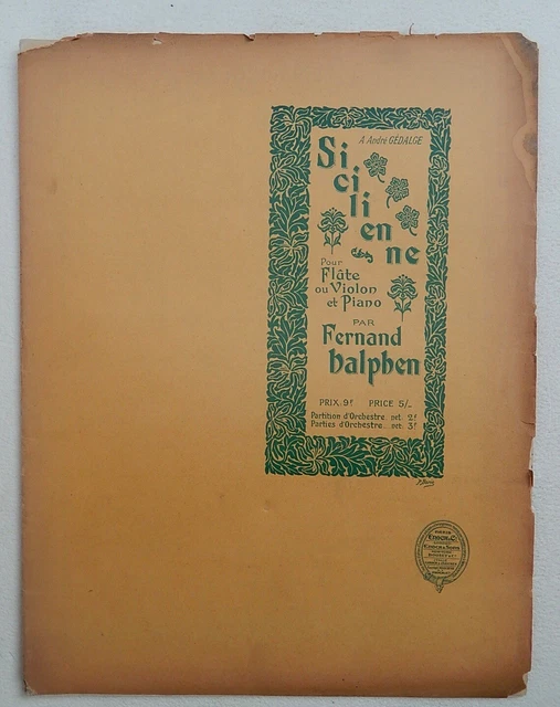 Fernand Halphen Partition Siciienne pour Violon & Piano