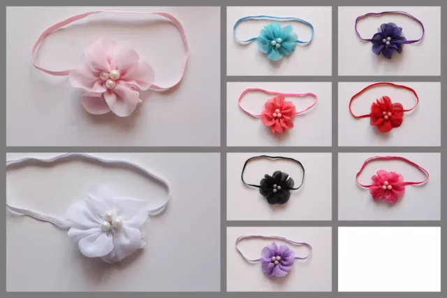 Newborn Baby Girl Skinny Elastic Headband Infant Flower Hair Band Photo Prop New