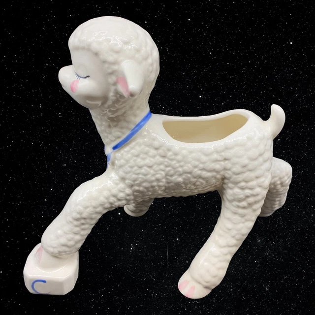 Vintage Art Pottery ABC BLOCK Nursery Sheep Planter Hand Painted 9”T 10”W 3