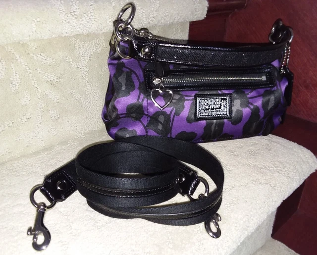 NWOT COACH POPPY DAISY Purple & Black Sateen Ocelot Demi Hobo F20024