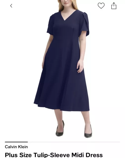 Calvin Klein Plus Size W18Tulip-Sleeve Midi Dress Indigo Color "Blue"
