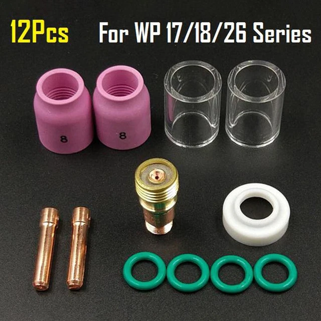 12Pcs TIG Welding Torch Stubby Gas Lens #10 Cup Kit For WP-17/18/26 Accessories