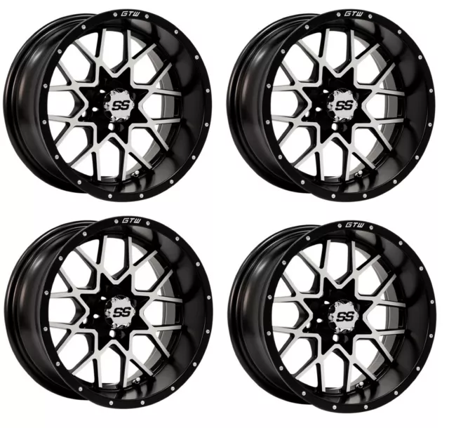 Golf Cart GTW 14x7 Matte Black Machined Vortex Wheels | Set of 4 | 3:4 Offset 4/