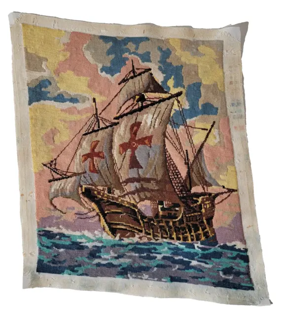 Cross Stitch Tapestry Embroidery Gobelin Needlepoint~ {Sailing Ship} ~Handmade