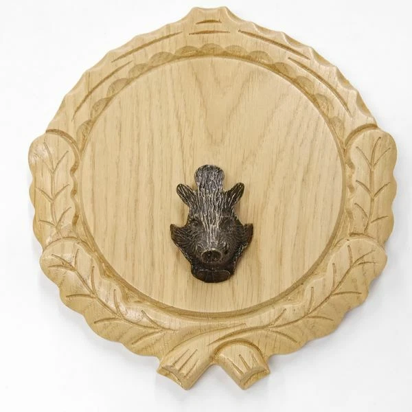 Placa de Jabalí Tallado Roble Claro AF14cm + 1 Pieza Cabeza Portada Pequeño