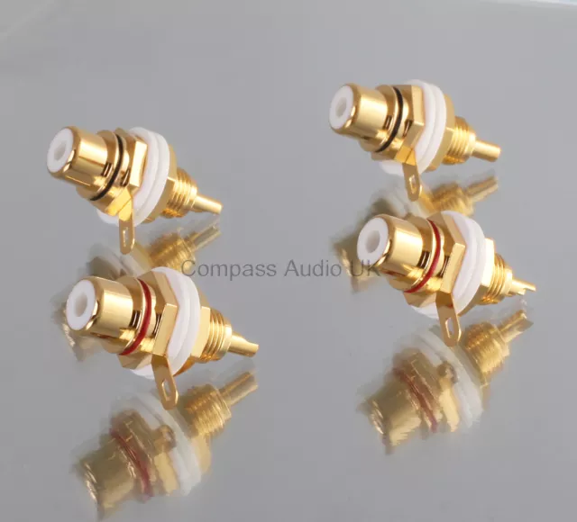 8 Gold RCA PHONO CHASSIS SOCKETS PRO Panel Insulated Connectors Red/Black