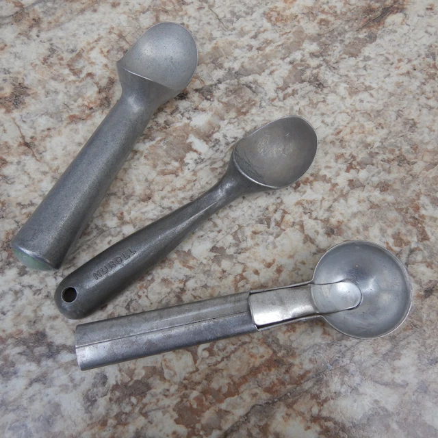 Lot of 3 Vintage Aluminum Shortening Ice Cream Scoops A.C. Eichin Nuroll Zeroll