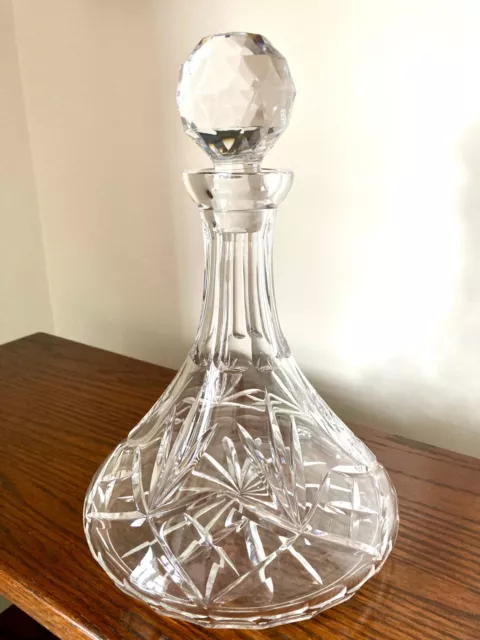 English vintage large cut glass crystal ship's decanter with stopper, 28 cm high