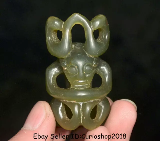 2" "Hong Shan" Culture Old Hetian Jade Carving Sun God Helios "Ba Jian" Q20