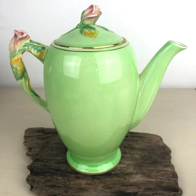 Vintage ROYAL WINTON GRIMWADES England ROSEBUD Green Coffee Pot / Teapot  c1930s
