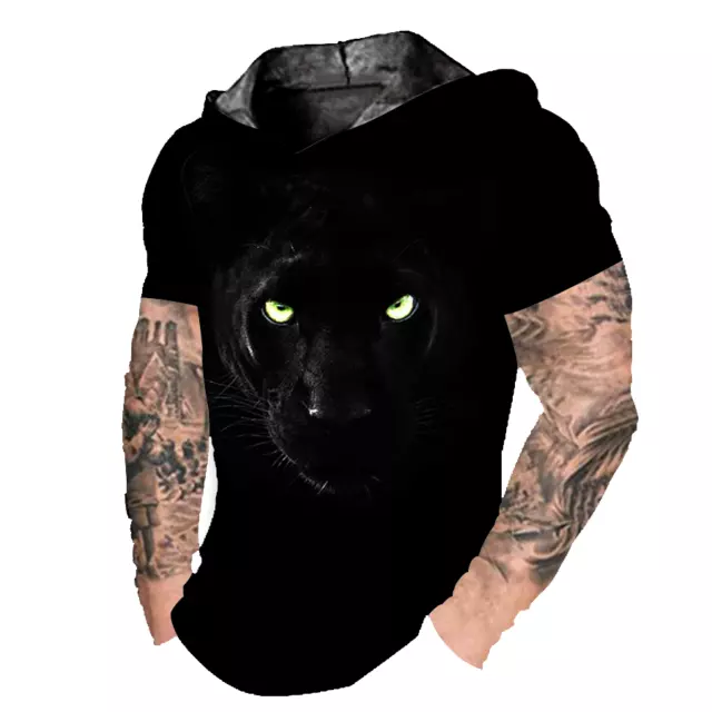 Hooded T Shirt Men Hoodie Black Panther Gaze Short Sleeve Ultra Soft LightWeight