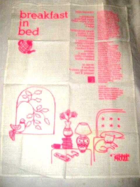 A Retro Styled Australian Mosi 100% Linen Hot Pink Breakfast in Bed Tea Towel