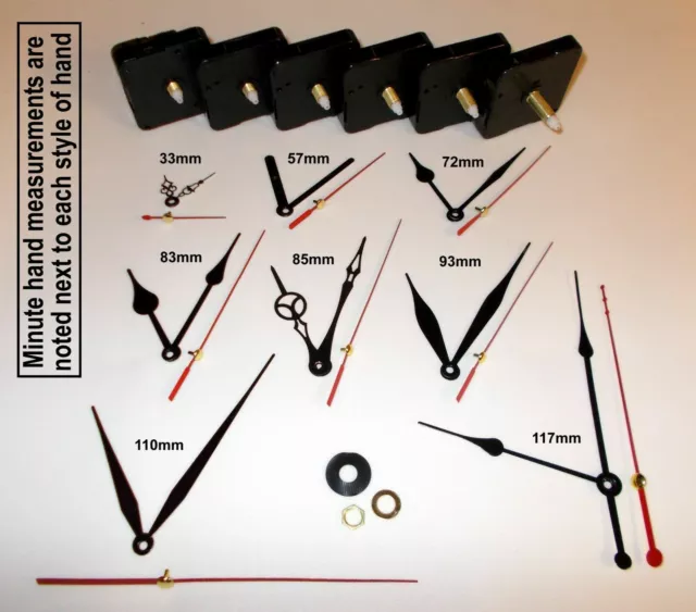 Quartz Clock Mechanism Replacement, Multiple Movements & Hands, DIY Repair Kit