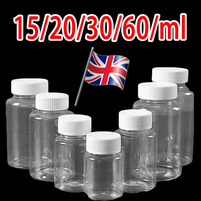 15ml/20ml/30ml/60ml Plastic PET Seal Bottle Solid Powder Medicine Containers UK