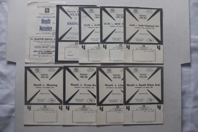 Neath Rugby Football Club programmes 1970-1982 Lot of 9