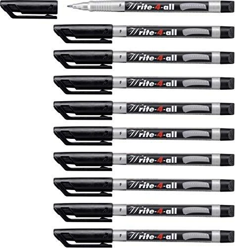 STABILO Lot de 10 Marqueur permanent Write-4-all F Fin 07 mm Noir