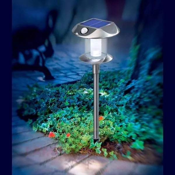 2x LED Solar Stand Leuchte Lampe PIR Bewegungsmelder Edelstahl Garten Akku Modul